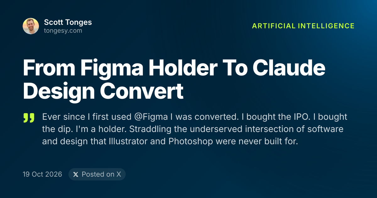 Share card: From Figma Holder To Claude Design Convert, by Scott Tonges